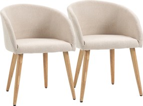 HOMCOM Set de 2 Scaune de Dining Stil Scandinav, Tapițate cu Material Textil, 55x56x74 cm, Bej | Aosom Romania