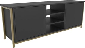 Comoda TV OTIS, gri antracit/auriu, PAL melaminat, 140x35x51 cm