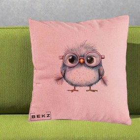 Perna Decorativa Pui Pufos cu Ochelari Roz, 40x40 cm, Roz, Husa Detasabila, Perna Inclusa, BEKZ®