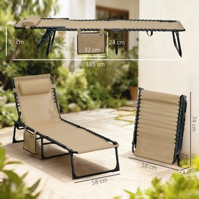 Outsunny Portable Sun Lounger, Folding Camping Bed 5-position Adjustable Grey | Aosom Romania