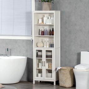 kleankin Colțar de Baie cu 2 Uși de Sticlă și 3 Rafturi Mobilier Auxiliar de Stil Modern 53x30x162 cm Alb | Aosom Romania