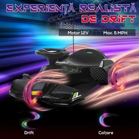 HOMCOM Go-Kart Electric pentru Copii cu Pedale, Pornire Lentă, Lumini, Muzică și Centură, 90x53x99 cm, Negru | Aosom Romania
