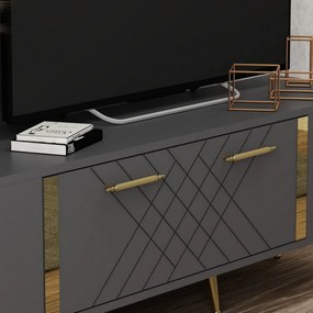 Comoda TV Detas, Antracit / Auriu
