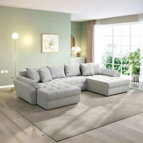 Colțar extensibil dumonde cu ladă de depozitare si sezut confortabil din spuma high-density, Loana U Euphoria Dove 355x185 cm