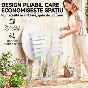 Outsunny Set Bistro Pliabil pentru Exterior cu Masă și 2 Scaune, Alb | Aosom Romania