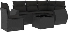 vidaXL Set mobilier de grădină cu perne, 6 piese, negru, poliratan