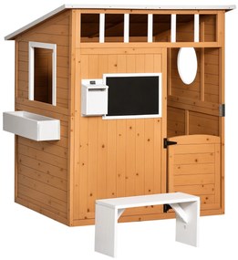 Outsunny Cabană de joacă pentru copii casă de grădină din lemn cu ușă și ferestre, banc, cutie poștală, tablou, de la 3 la 8 ani | Aosom Romania