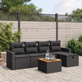 3264828 vidaXL Set mobilier de grădină cu perne, 6 piese, negru, poliratan