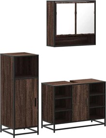 vidaXL Set mobilier de baie, 3 piese, stejar maro, lemn prelucrat