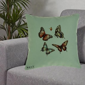 Perna Decorativa Colectie Fluturi Multicolori, 40x40 cm, Verde, Husa Detasabila, Perna Inclusa, BEKZ®