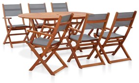 278911 vidaXL Set mobilier exterior 7 piese gri lemn eucalipt lemn/textilenă