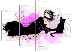 Tablou - Femeia cu pisică neagră (150x105 cm)