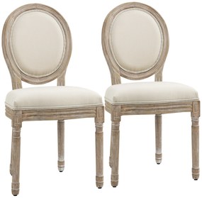 HOMCOM Set 2 Scaune Capitonate Vintage, Design Elegant, pentru Living sau Sufragerie, Albe | Aosom Romania