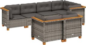 vidaXL Set canapele de grădină, 7 piese, cu perne, gri, poliratan