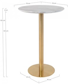 Masa de bar rotunda cu blat aspect marmura alba si picior auriu 70cm Bolzano House Nordic