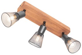 Spotlight industrial negru cu lemn 3 lumini - Kristina