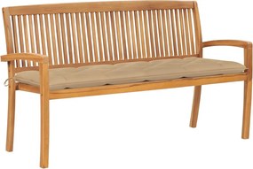 vidaXL Bancă de grădină stivuibilă cu pernă, 159 cm, lemn masiv tec