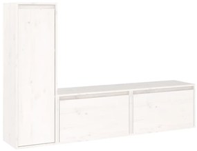 3100120 vidaXL Comode TV, 3 buc., alb, lemn masiv de pin