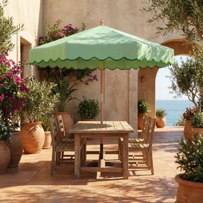 Outsunny Umbrelă de Grădină Rotundă cu Volane Retro Chic Aspect Lemn Protecție Solară UV 230 cm Verde Deschis | Aosom Romania