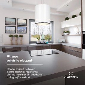 Klarstein Tron Ambience, hotă de tavan, Ø 38 cm, recirculare 540 m³ / h, LED, alb