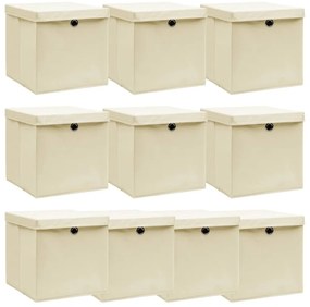 vidaXL Cutii depozitare cu capace 10 buc. crem, 32x32x32 cm, textil