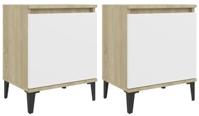 805844 vidaXL Noptiere cu picioare metal 2 buc. stejar sonoma/alb 40x30x50 cm