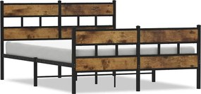 vidaXL Cadru pat metalic fără saltea, stejar fumuriu, 135x190 cm