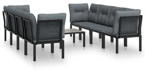 3187735 vidaXL Set mobilier de grădină, 9 piese, negru și gri, poliratan