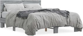 vidaXL Cadru de pat, gri sonoma, 140x190 cm, lemn prelucrat și metal