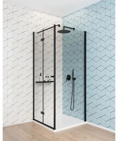 Cabina de dus neagra 70x70 cm cu usa batanta si perete fix, Deante Kerria Plus