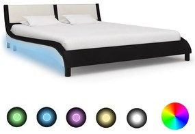 Cadru de pat cu LED, negru  alb, 180x200 cm, piele ecologica Alb si negru, 180 x 200 cm