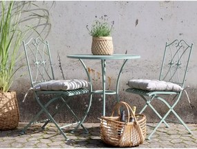 Set bistro pentru exterior din metal verde antichizat cu masă și 2 scaune, „Antique Verte”