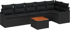 vidaXL Set de canapele pentru grădină 7 pcs Negru poliratan