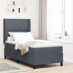 vidaXL Pat box spring cu saltea &amp; LED, gri închis, 100x200 cm catifea