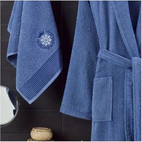 Set halat de baie și prosop albastru S/M din bumbac – Mila Home