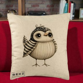 Perna Decorativa Pui Elegant Alb-Negru, 40x40 cm, Bej, Husa Detasabila, Perna Inclusa, BEKZ®