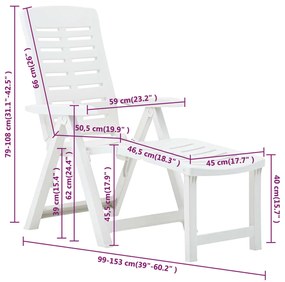 Sezlong pliabil, alb, plastic 1, Alb