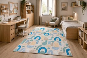 BAMBINO 61460 covor lavabil Geometrică pentru copii anti-alunecare - bej / albastru
