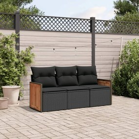vidaXL Set mobilier de grădină cu perne, 3 piese, negru, poliratan