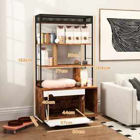 PawHut Litieră cu raft în 3 niveluri și stâlp pentru zgâriat, casă închisă pentru pisici, 80 x 48 x 152 cm, Maro | Aosom Romania