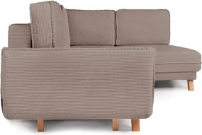 Colțar taupe extensibil/cu spațiu de depozitare cu tapițerie din catifea reiată (cu colț pe partea stângă/în formă de ”L”) Tori – Bonami Selection