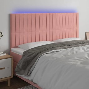 3122733 vidaXL Tăblie de pat cu LED, roz, 200x5x118/128 cm, catifea