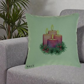 Perna Decorativa Lumanari Advent Roz-Violet, 40x40 cm, Verde, Husa Detasabila, Perna Inclusa, BEKZ®