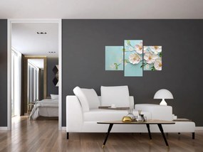 Tablou - Flori pe fundal albastru (90x60 cm)
