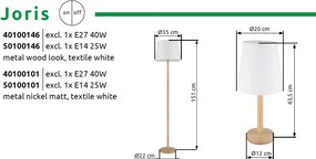 Lampa de masa metal nickel abajur textil alb JORIS
