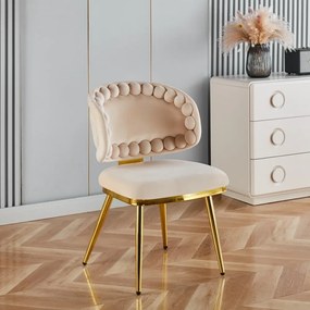Scaun dining, picioare robuste din oțel cu finisaj auriu, tapiterie catifea, Bej