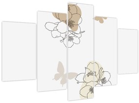 Tablou - Flori bej cu fluture N⁰2 (150x105 cm)