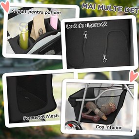 PawHut Cărucior pentru Câini Până la 10 kg, Cărucior Pliabil pentru Animale, 77x44x102 cm, Negru | Aosom Romania