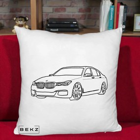Perna Personalizata BMW Seria 7 Linie Minimalista, 40x40 cm, Alb Pufos, Husa Detasabila, Perna Inclusa, BEKZ®