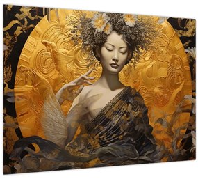 Tablou pe sticlă - Doamnă japoneză (70x50 cm)